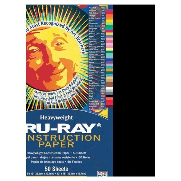 Tru-Ray Tru-Ray 1006763 Sulphite Acid-Free Non-Toxic Construction Paper; 76 Lb; 9 In. x 12 In. Black; Pack 50 1006763